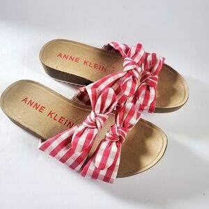 Anne Klein Pink Bow Plaid Slide Sandals Size 6
